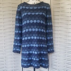 Muney 100% Alpaca Blue and Navy Patterned Sweater Dress